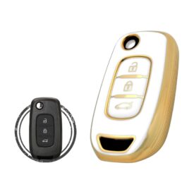 TPU Key Cover Case For Renault Dacia Flip Key Remote 3 Button WHITE GOLD Color