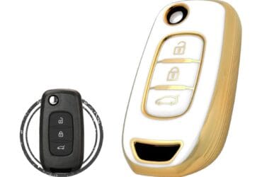 TPU Key Cover Case For Renault Dacia Flip Key Remote 3 Button WHITE GOLD Color