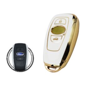 TPU Key Cover Case For Subaru Forester Impreza Legacy BRZ Smart Key Remote 3 Button WHITE GOLD Color