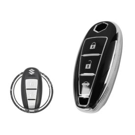 TPU Key Cover Case For Suzuki Ciaz Smart Key Remote 3 Button Black Chrome Color