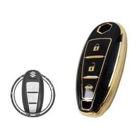 TPU Key Cover Case Protector For Suzuki Ciaz Smart Key Remote 3 Button BLACK GOLD Color