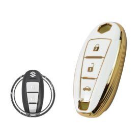 TPU Key Cover Case For Suzuki Ciaz Smart Key Remote 3 Button WHITE GOLD Color
