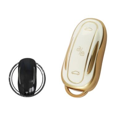 TPU Key Cover Case For Tesla Model 3/S/X Smart Key Remote 3 Button WHITE GOLD Color