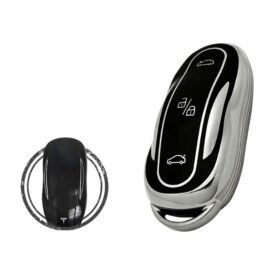 TPU Key Cover Case For Tesla Model 3 Y Smart Key Remote 3 Button Black Chrome Color