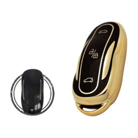 TPU Key Cover Case Protector For Tesla Model 3 Y Smart Key Remote 3 Button BLACK GOLD Color