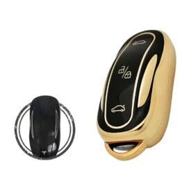 TPU Key Cover Case Protector For Tesla Model 3/S/X Smart Key Remote 3 Button BLACK GOLD Color