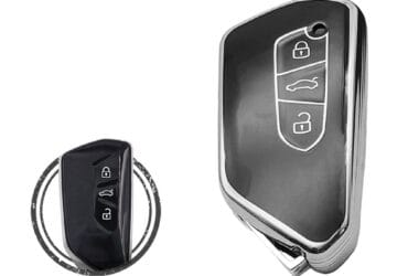 TPU Key Cover Case For Volkswagen VW Golf 8 Smart Key Remote 3 Button Black Chrome Color