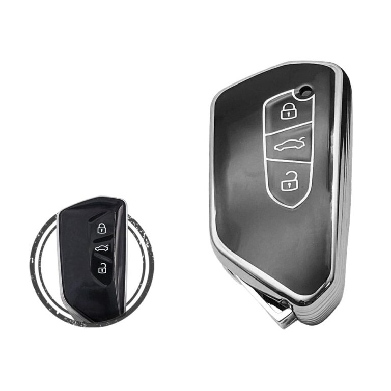 TPU Key Cover Case For Volkswagen VW Golf 8 Smart Key Remote 3 Button Black Chrome Color