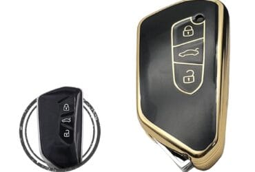 Coque en TPU pour clé intelligente Volkswagen VW Golf 8 3 boutons Couleur noir et or