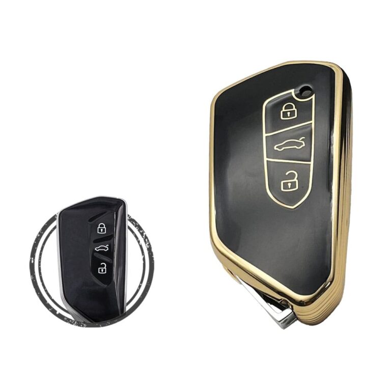 TPU Key Cover Case For Volkswagen VW Golf 8 Smart Key Remote 3 Button BLACK GOLD Color