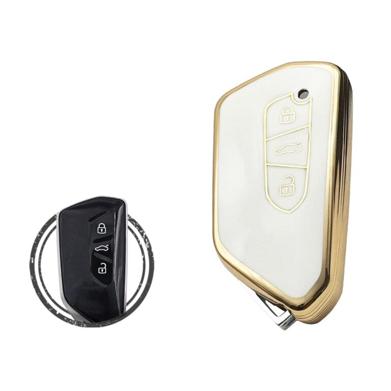 TPU Key Cover Case For Volkswagen VW Golf 8 Smart Key Remote 3 Button WHITE GOLD Color