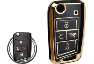 Coque en TPU pour clé pliante Volkswagen VW MQB 4 boutons Couleur Noir Or