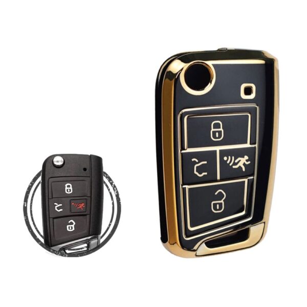 TPU Key Cover Case For Volkswagen VW MQB Flip Key Proximity Remote 4 Button BLACK GOLD Color