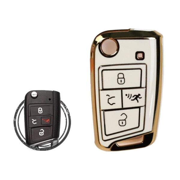 TPU Key Cover Case For Volkswagen VW MQB Flip Key Proximity Remote 4 Button WHITE GOLD Color