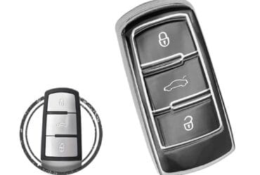 Coque en TPU pour clé intelligente Volkswagen VW Passat 3 boutons Couleur noir chrome