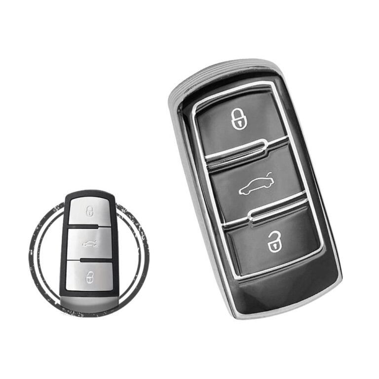 TPU Key Cover Case For Volkswagen VW Passat Smart Key Remote 3 Button Black Chrome Color
