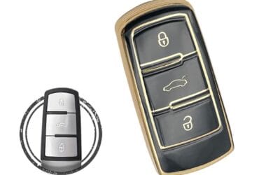 Coque en TPU pour clé intelligente Volkswagen VW Passat 3 boutons Couleur noir et or