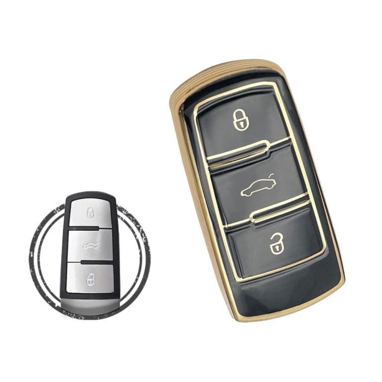TPU Key Cover Case For Volkswagen VW Passat Smart Key Remote 3 Button BLACK GOLD Color