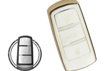 TPU Key Cover Case For Volkswagen VW Passat Smart Key Remote 3 Button WHITE GOLD Color