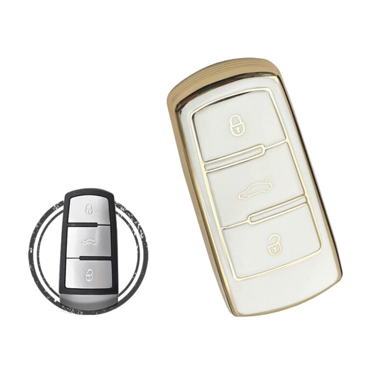 TPU Key Cover Case For Volkswagen VW Passat Smart Key Remote 3 Button WHITE GOLD Color