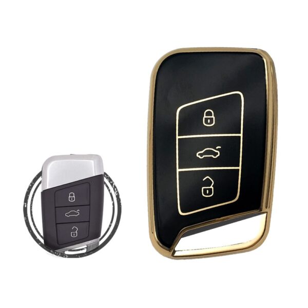 TPU Key Cover Case For Volkswagen VW GOLF MK7 / Passat B8 Smart Key Remote 3 Button BLACK GOLD Color