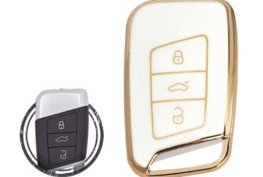 TPU Key Cover Case For Volkswagen VW GOLF MK7 / Passat B8 Smart Key Remote 3 Button WHITE GOLD Color
