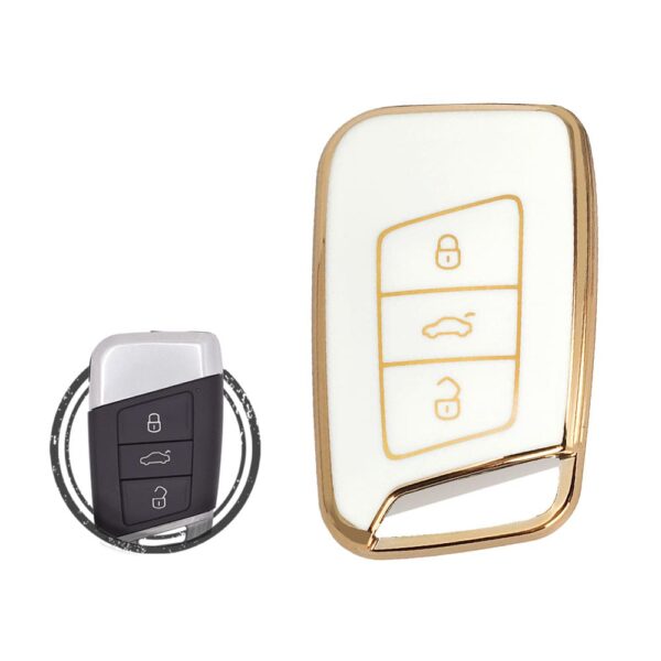 TPU Key Cover Case For Volkswagen VW GOLF MK7 / Passat B8 Smart Key Remote 3 Button WHITE GOLD Color