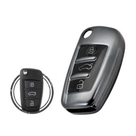 TPU Car Key Cover Case Compatible With Audi Flip Key Remote 3 Buttons Black Metal Color