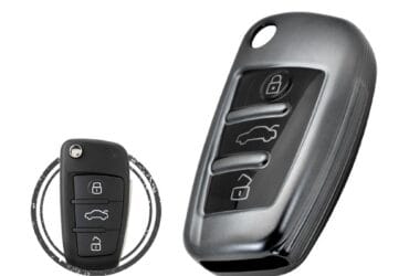 TPU Car Key Cover Case Compatible With Audi Flip Key Remote 3 Buttons Black Metal Color