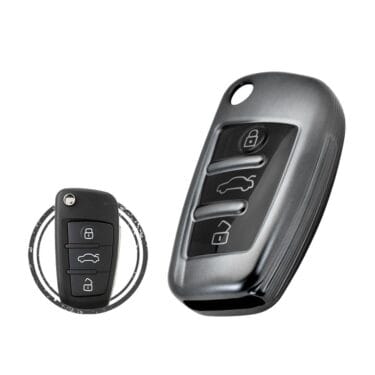 TPU Car Key Cover Case Compatible With Audi Flip Key Remote 3 Buttons Black Metal Color