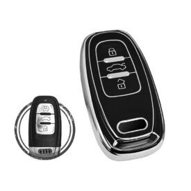 TPU Car Key Cover Case Compatible With Audi Smart Key Remote 3 Buttons Black Chrome Color