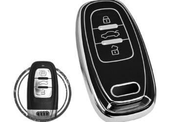 TPU Car Key Cover Case Compatible With Audi Smart Key Remote 3 Buttons Black Chrome Color