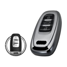 TPU Car Key Cover Case Compatible With Audi Smart Key Remote 3 Buttons BLACK Metal Color