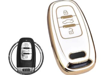 TPU Car Key Cover Case Compatible With Audi Smart Key Remote 3 Buttons WHITE GOLD Color