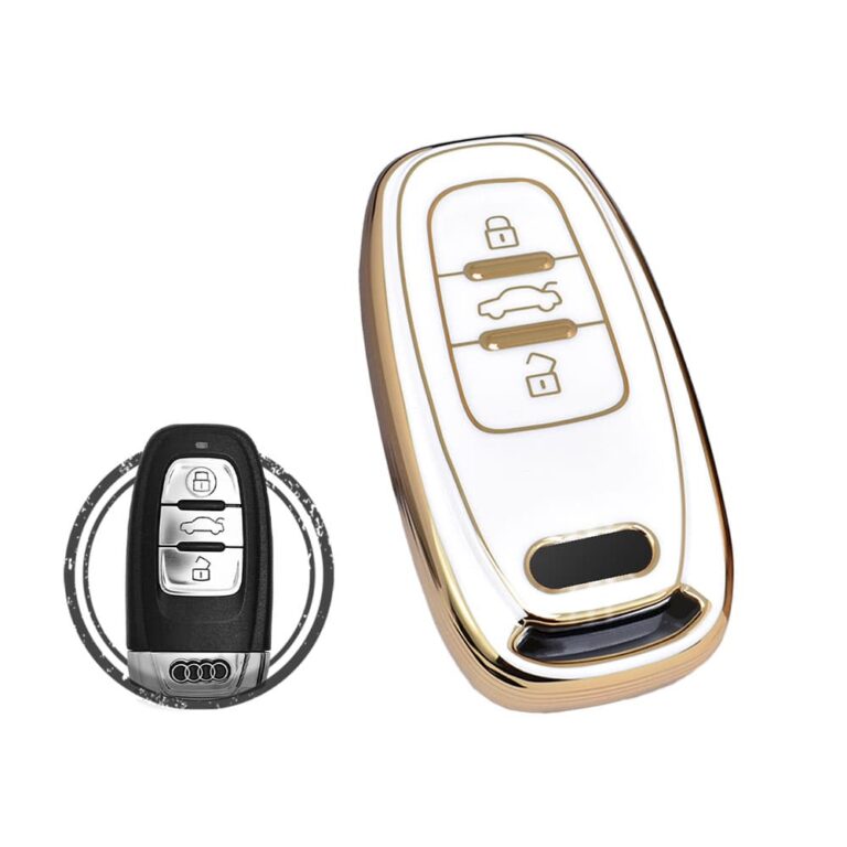 TPU Car Key Cover Case Compatible With Audi Smart Key Remote 3 Buttons WHITE GOLD Color