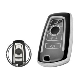 TPU Key Cover Case For BMW CAS4 Smart Key Remote 4 Button Black Chrome Color