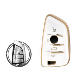 TPU Key Cover Case For BMW F-Series X5 X6 CAS4+/FEM/BDC Smart Key Remote 4 Button WHITE GOLD Color