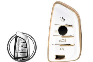 TPU Key Cover Case For BMW F-Series X5 X6 CAS4+/FEM/BDC Smart Key Remote 4 Button WHITE GOLD Color