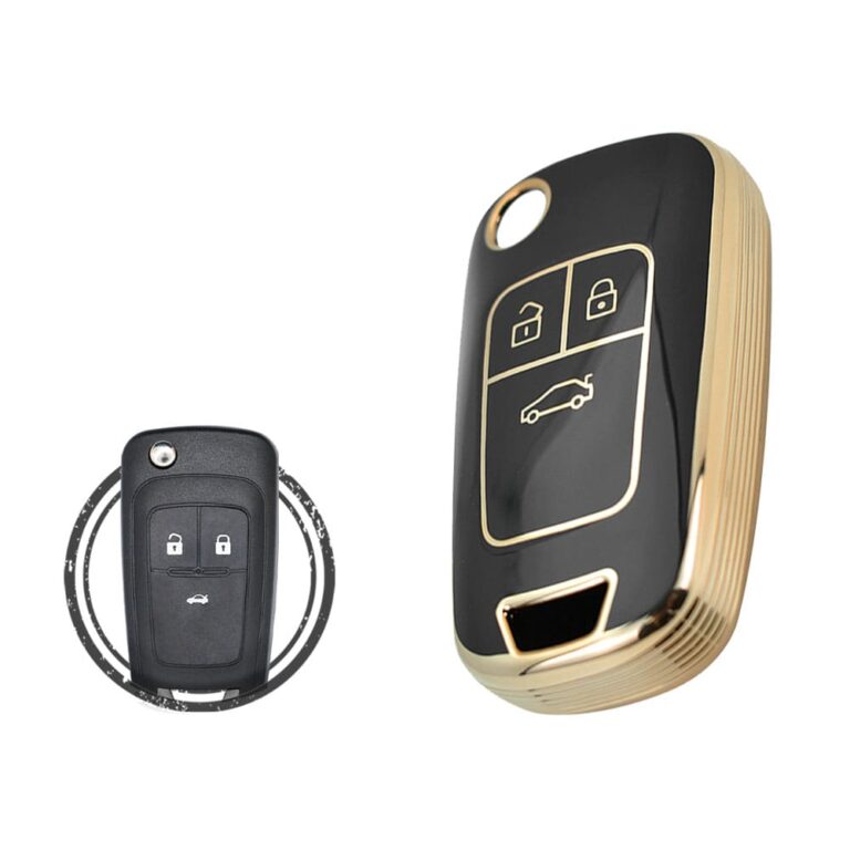 TPU Key Cover Case For Chevrolet Cruze Malibu Impala Flip Key Remote 3 Button BLACK GOLD Color