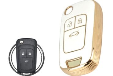 TPU Key Cover Case For Chevrolet Cruze Malibu Impala Flip Key Remote 3 Button WHITE GOLD Color