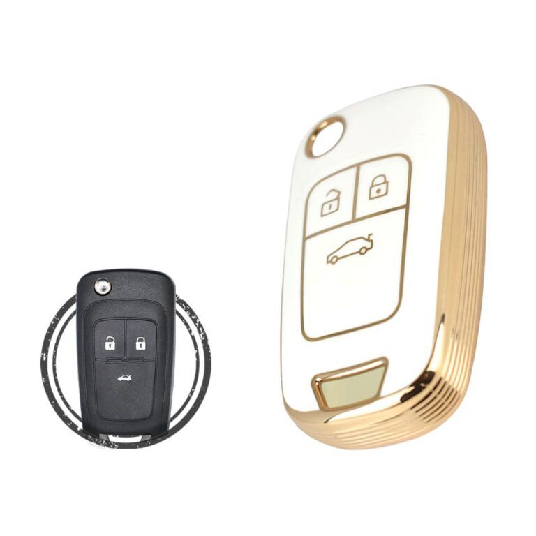 TPU Key Cover Case For Chevrolet Cruze Malibu Impala Flip Key Remote 3 Button WHITE GOLD Color