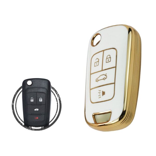 TPU Key Cover Case For Chevrolet Cruze Malibu Camaro Flip Key Remote 4 Button WHITE GOLD Color