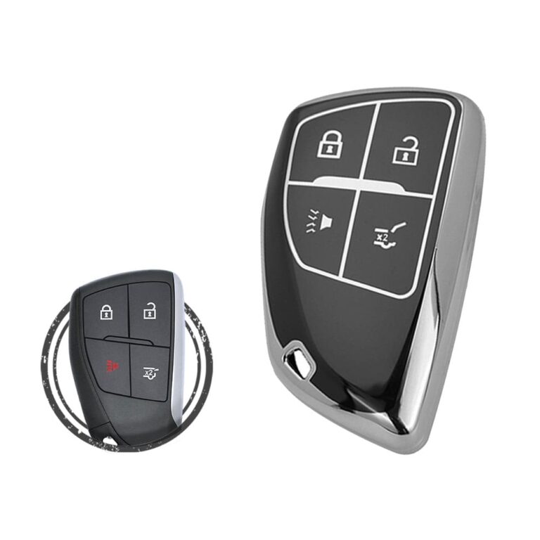 TPU Key Cover Case For Chevrolet Suburban Tahoe Smart Key Remote 4 Button Black Chrome Color