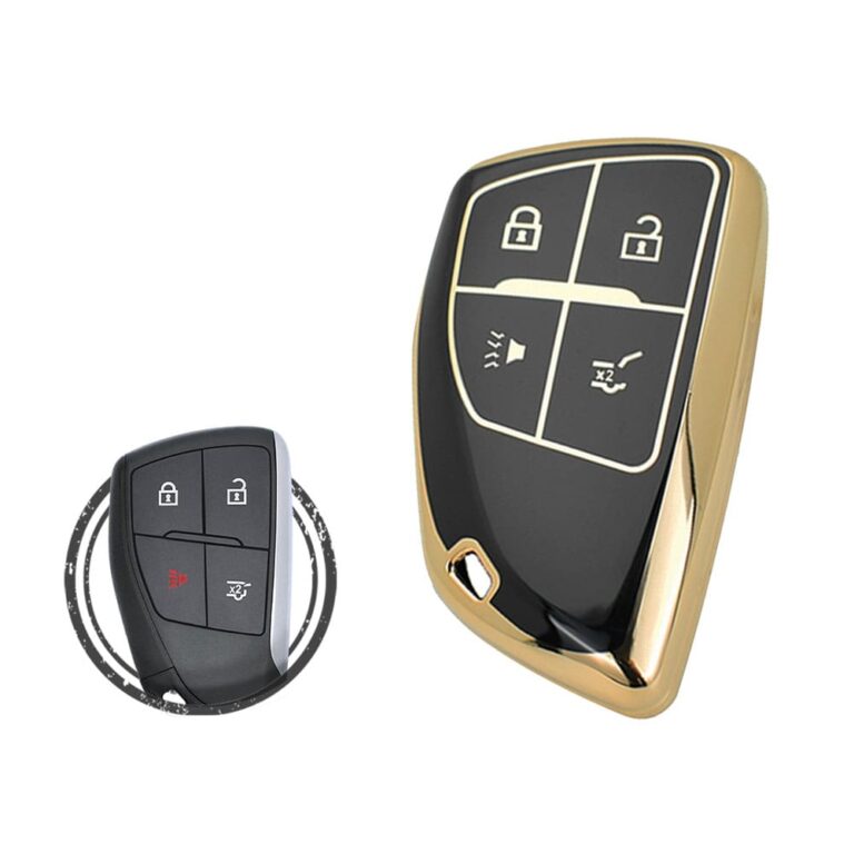 TPU Key Cover Case For Chevrolet Suburban Tahoe Smart Key Remote 4 Button BLACK GOLD Color