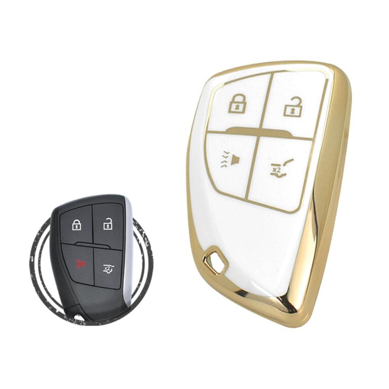 TPU Key Cover Case For Chevrolet Suburban Tahoe Smart Key Remote 4 Button WHITE GOLD Color