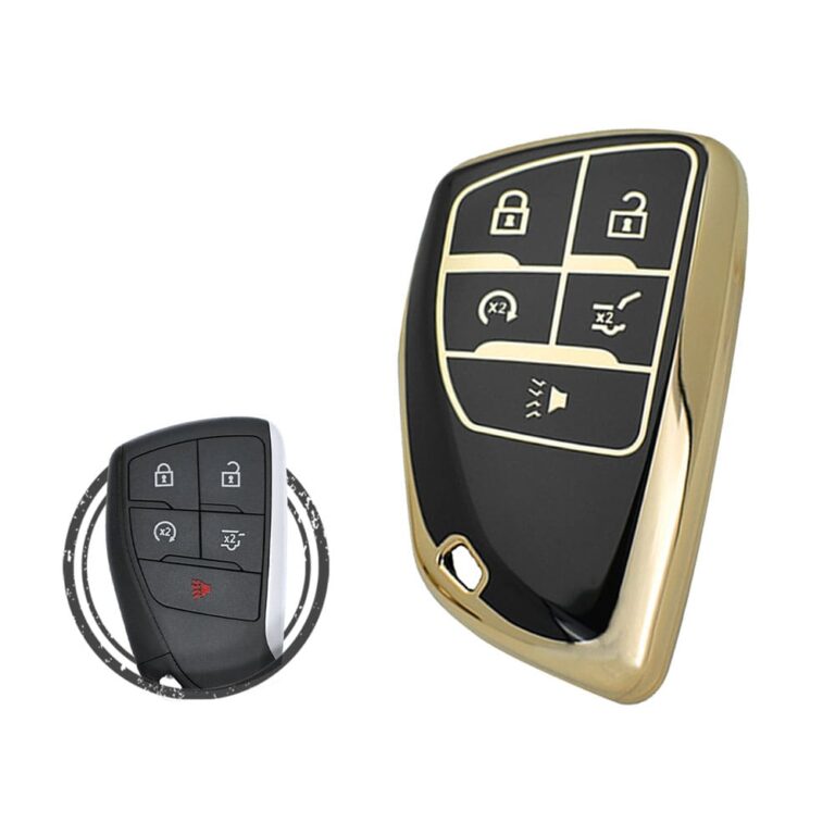 TPU Key Cover Case For Chevrolet Suburban Tahoe Smart Key Remote 5 Button BLACK GOLD Color