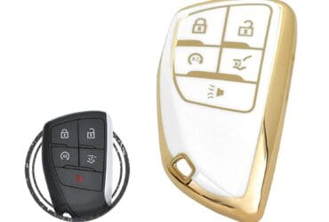 TPU Key Cover Case For Chevrolet Suburban Tahoe Smart Key Remote 5 Button WHITE GOLD Color
