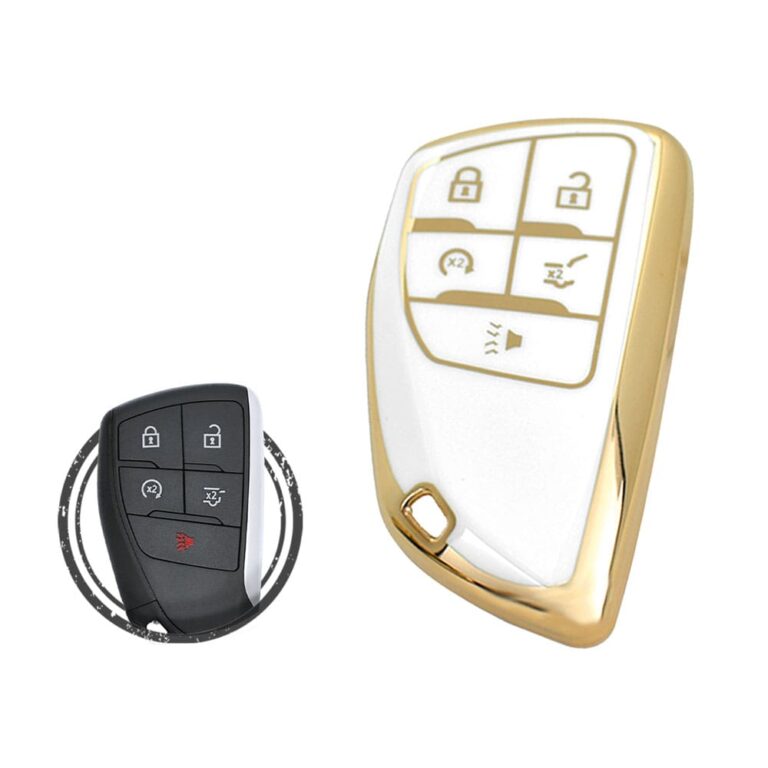 TPU Key Cover Case For Chevrolet Suburban Tahoe Smart Key Remote 5 Button WHITE GOLD Color