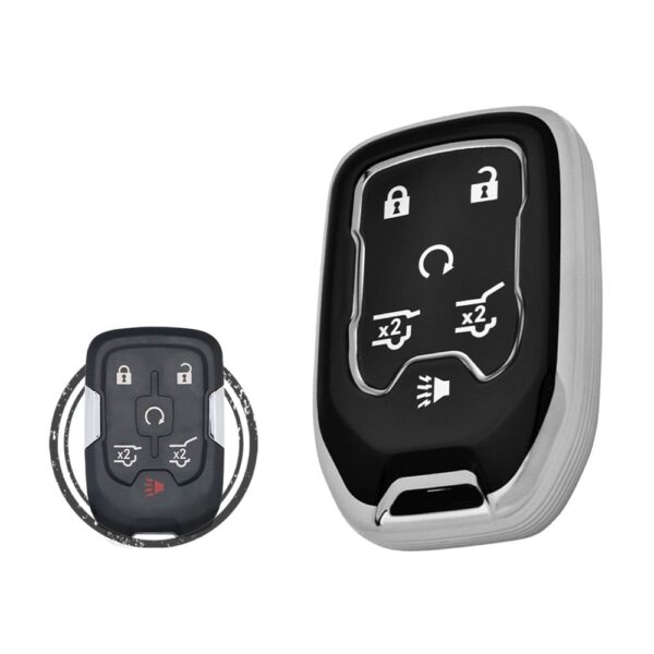 TPU Key Cover Case For Chevrolet Suburban Tahoe Smart Key Remote 6 Button Black Chrome Color