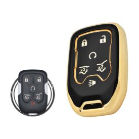 TPU Key Cover Case For Chevrolet Suburban Tahoe Smart Key Remote 6 Button BLACK GOLD Color